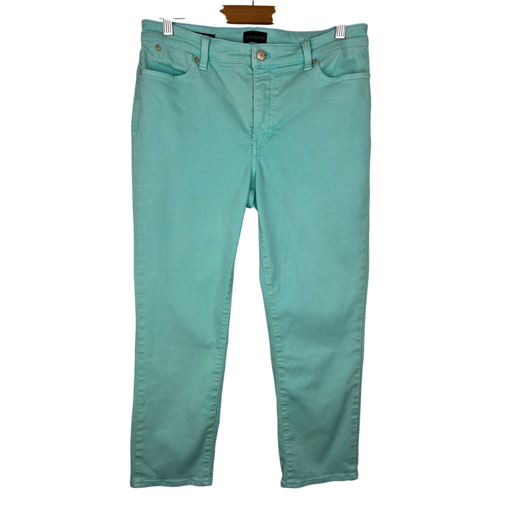 Talbots Straight Leg Crop Jeans Size 8 Aqua Mint Stretch Denim Cropped Pants - Picture 2 of 7